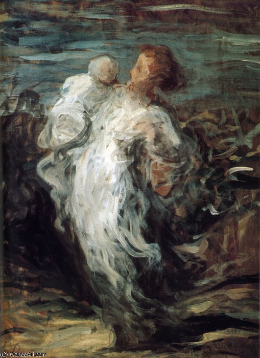 Femme Portant Un Enfant, Huile Sur Toile Woman Carrying A Child, Oils On Fabric — Honoré Daumier