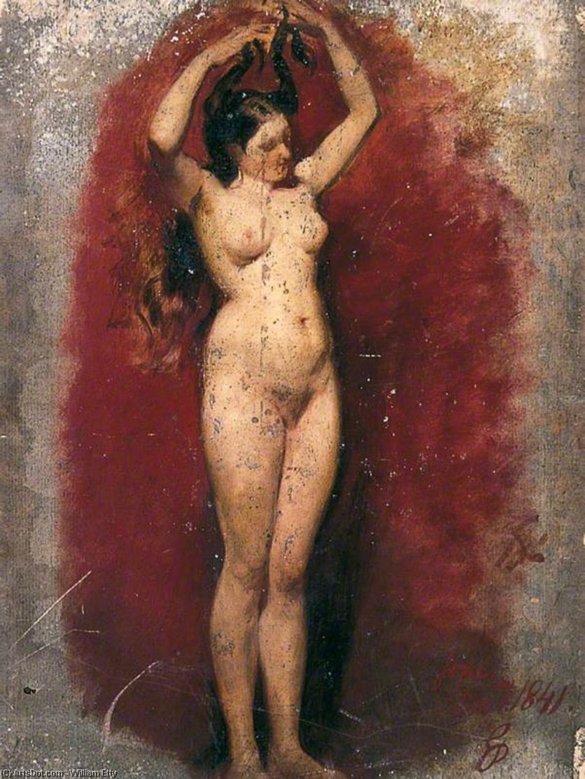 Standing Female Nude Plaiting Her Hair — Vilijam Eti