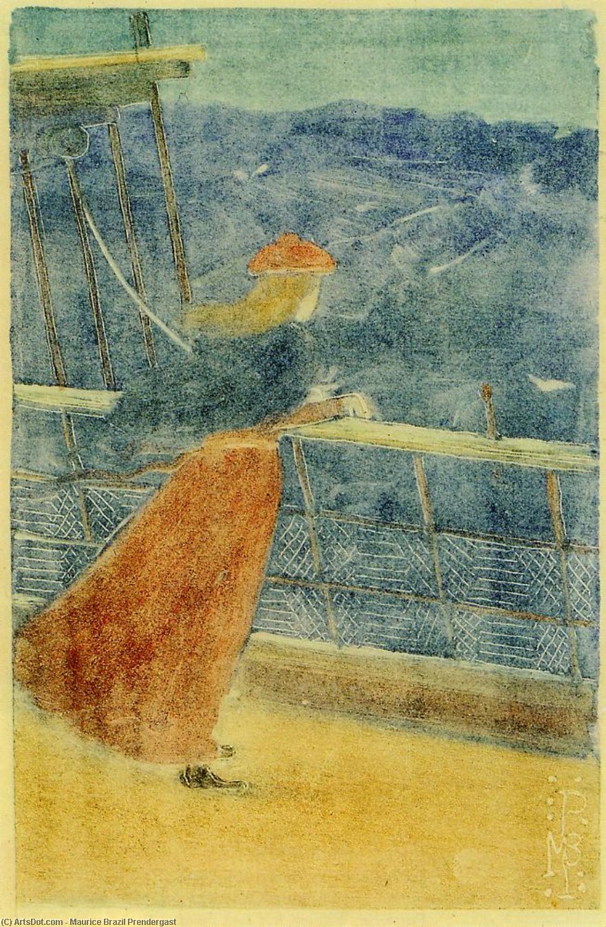 Woman On Ship Deck, Looking Out To Sea (aka Girl At Ship's Rail) — Maurice Brazil Prendergast