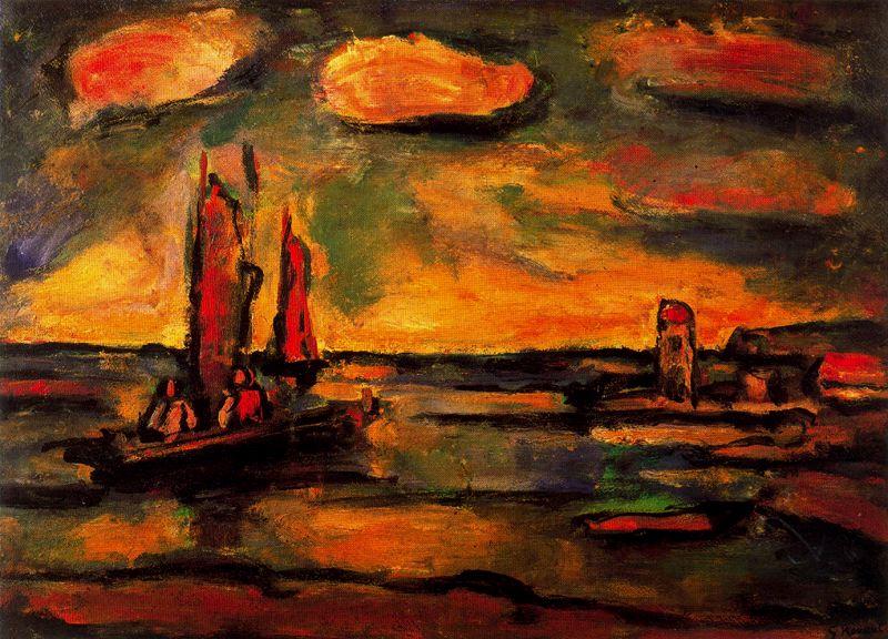 Fishing Boats With Sun — Жорж Руальт