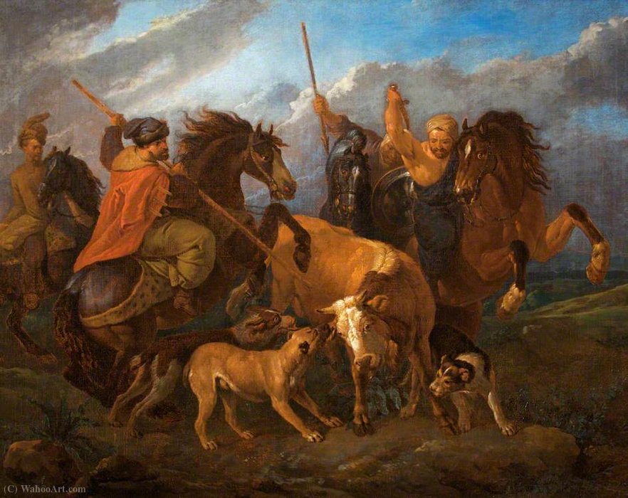 Horsemen And Dogs Hunting A Bull — Pieter Van Bloemen