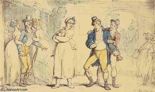 Two Young Gentlemen Quarreling Outside Grant's Bagnio — Thomas Rowlandson
