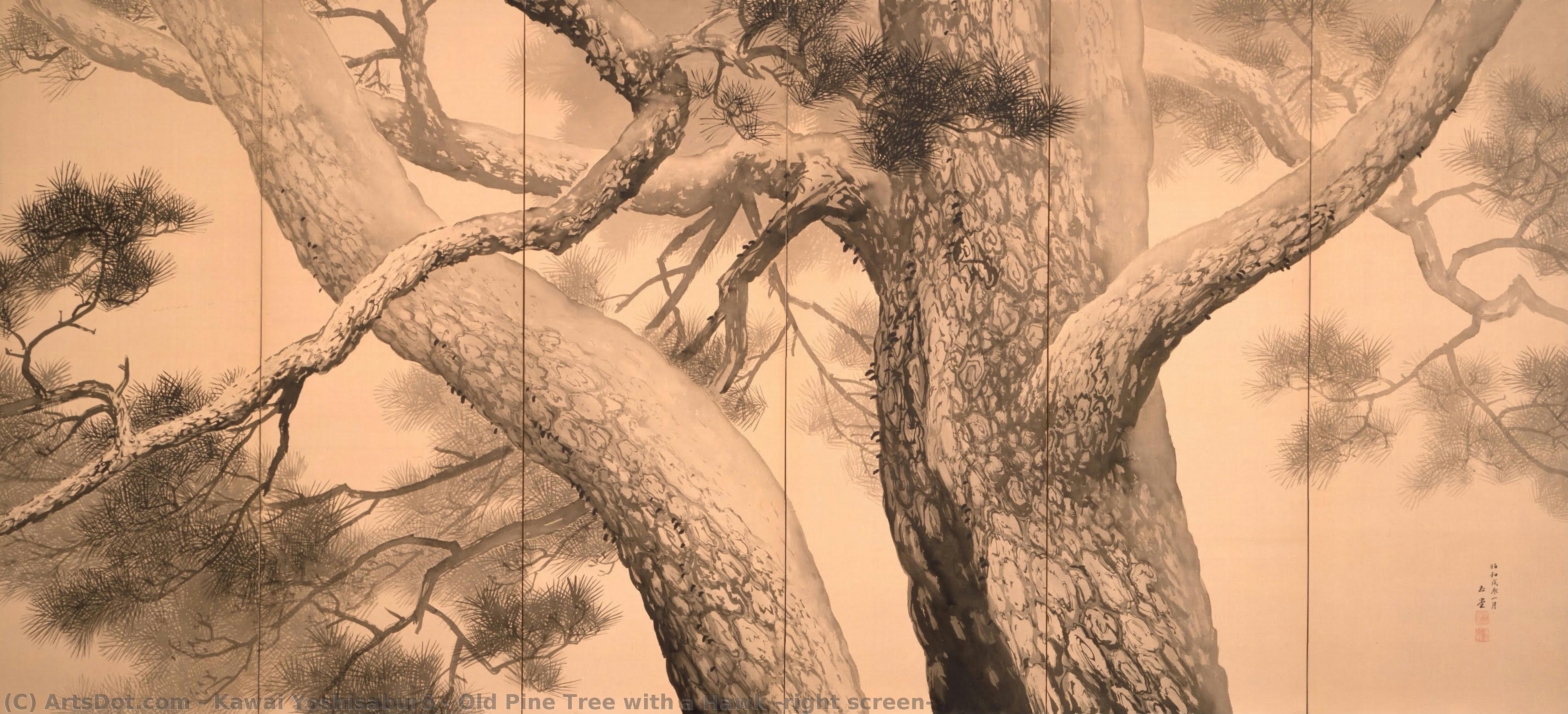 Old Pine Tree With A Hawk (right Screen) — Kawai Gyokudō