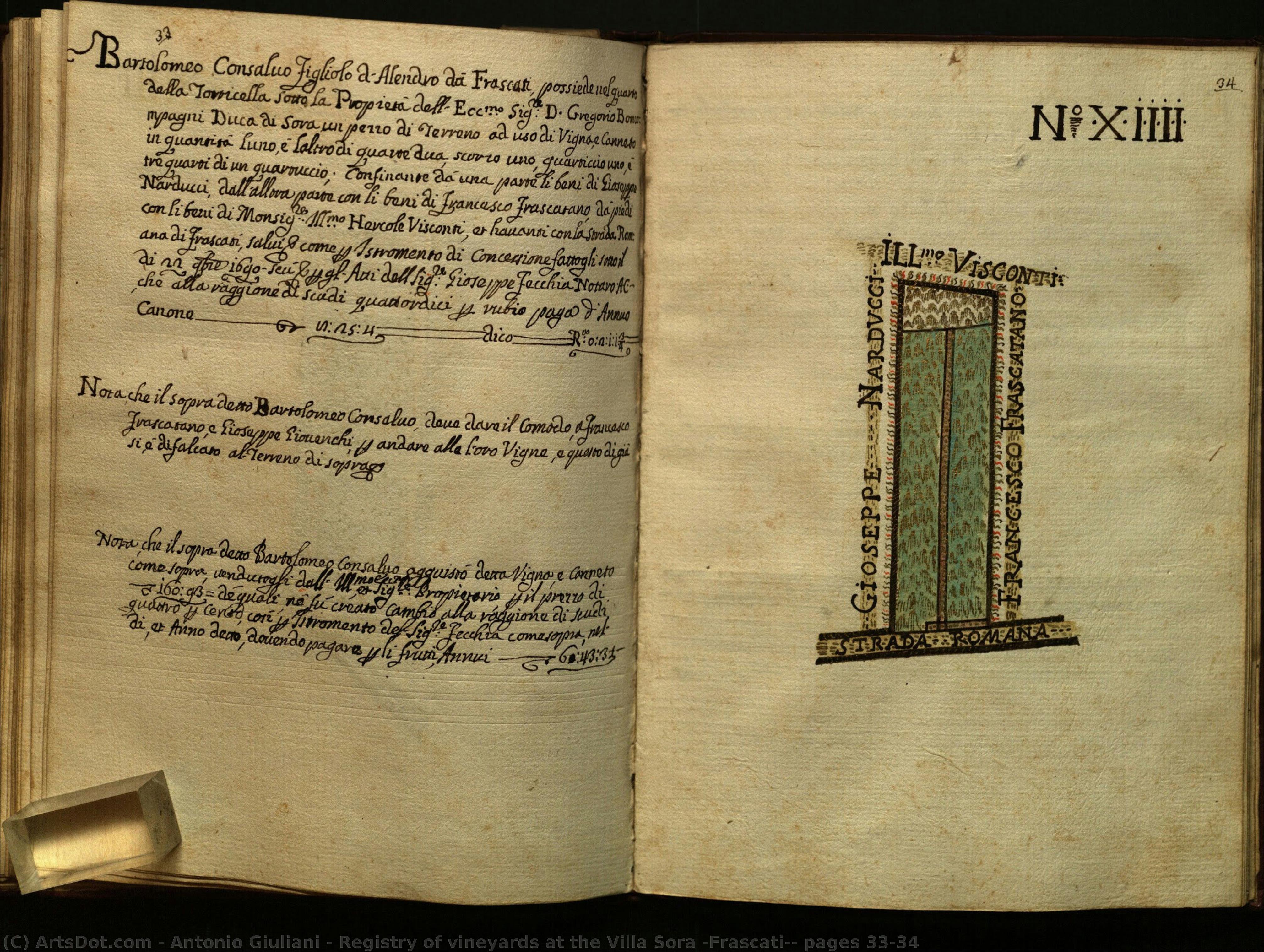 Registry Of Vineyards At The Villa Sora (frascati): Pages 33-34 — Antonio Giuliani