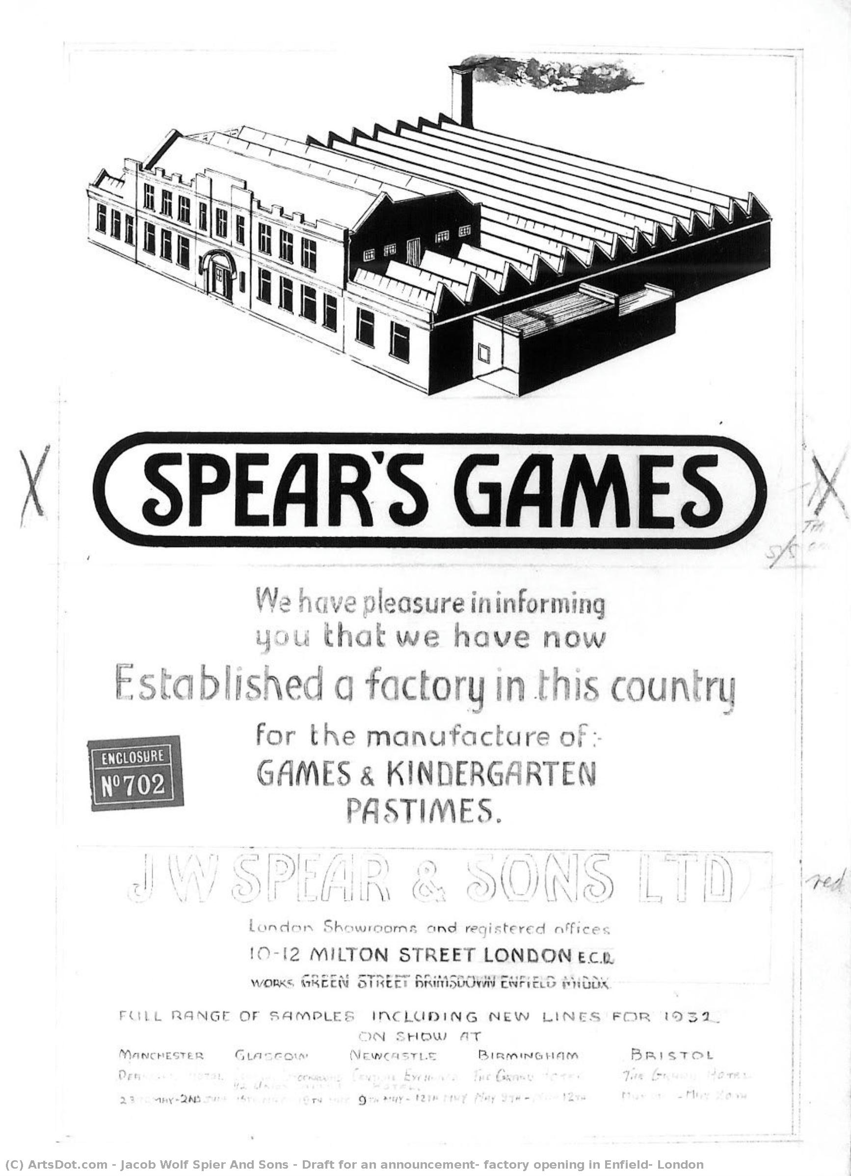 Draft For An Announcement: Factory Opening In Enfield, London — Jacob Wolf Spier And Sons