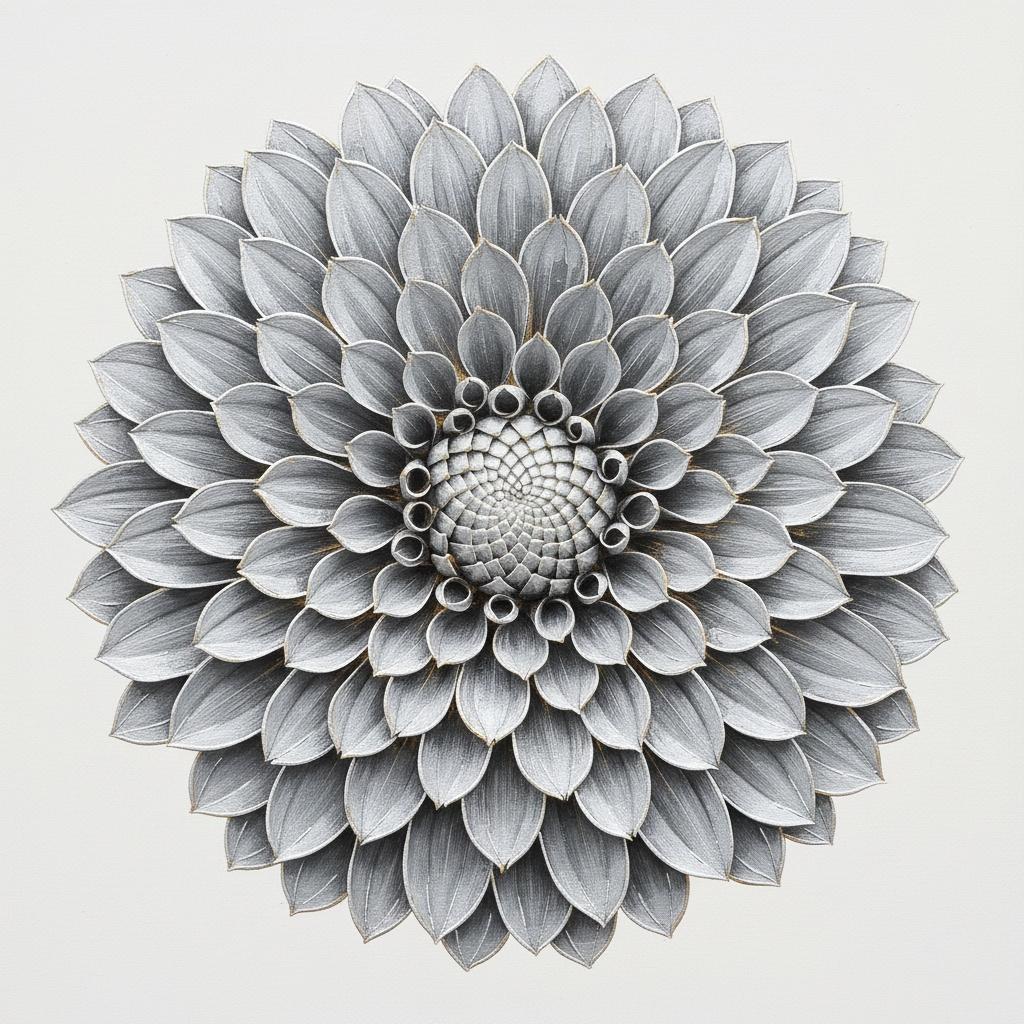 Monolithic Silver Bloom: A Singular Study In Metallic Radial Symmetry And Grace — David Moreau