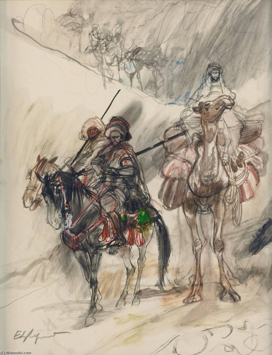 Cavaliers Descendant Un Chemin Escarpé — Edouard Léon Louis Legrand