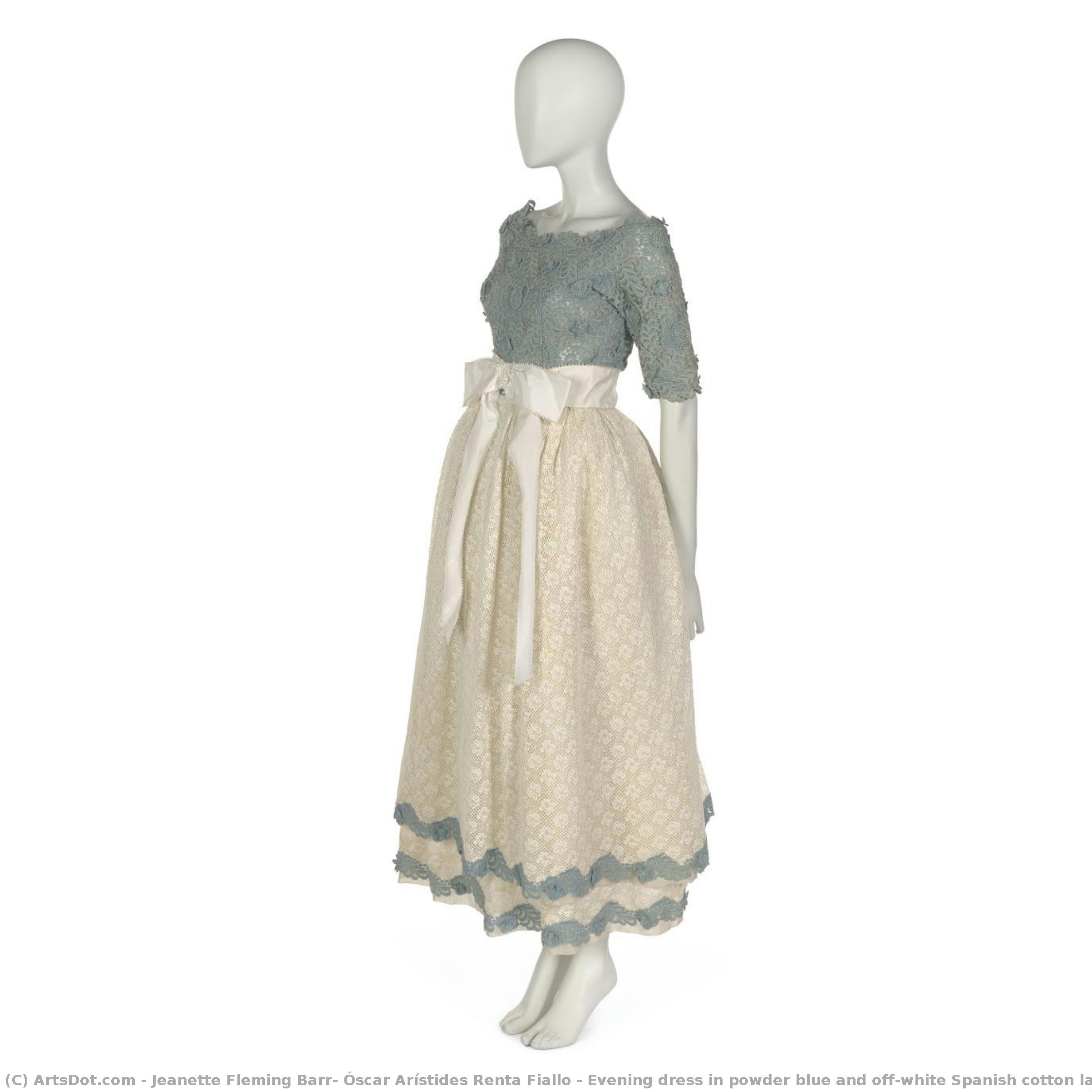 Evening Dress In Powder Blue And Off-white Spanish Cotton Lace — Jeanette Fleming Barr, Óscar Arístides Renta Fiallo