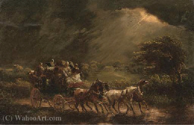 A Stage Coach And Four On A Stormy Night, A Country House Beyond — John Charles Maggs