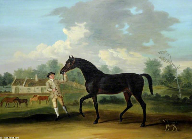 'goldfinder', A Bay Hunter With A Groom And Other Horses — John Nost Sartorius