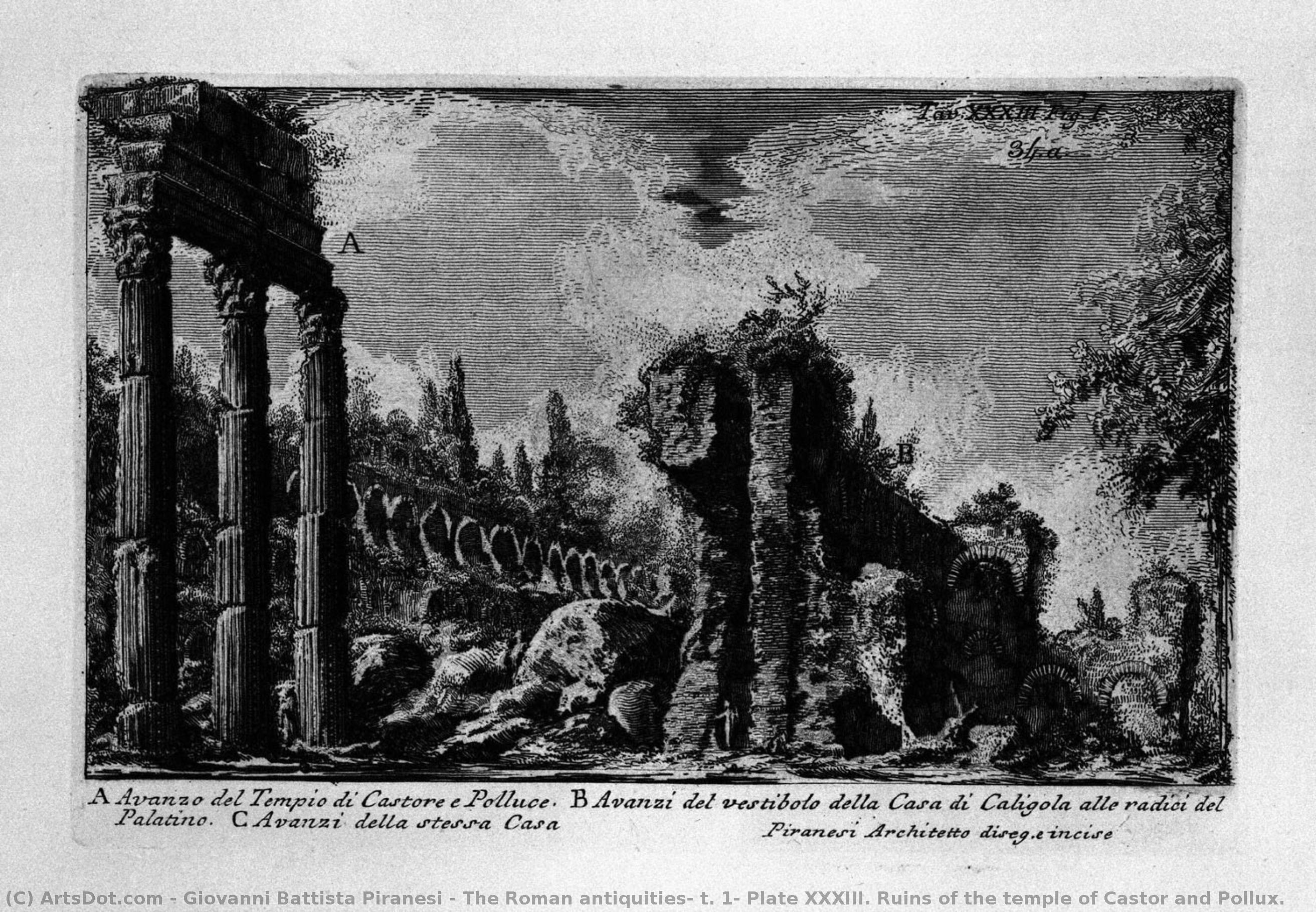 The Roman Antiquities, T. 1, Plate Xxxiii. Ruins Of The Temple Of Castor And Pollux. — Giovanni Battista Piranesi
