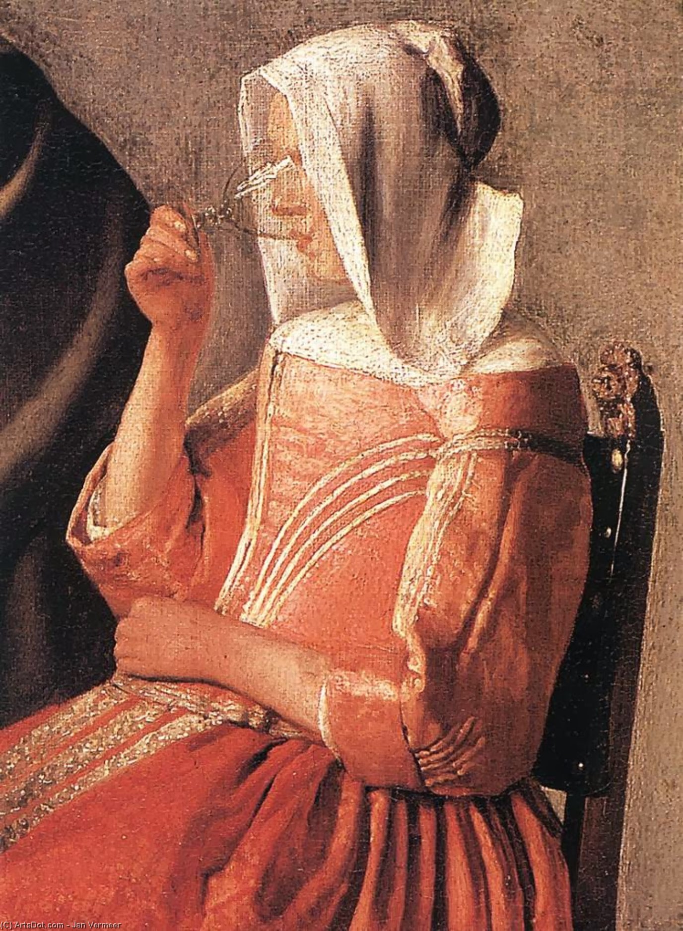 A Lady Drinking And A Gentleman (detail) — Јоханес Вермеер