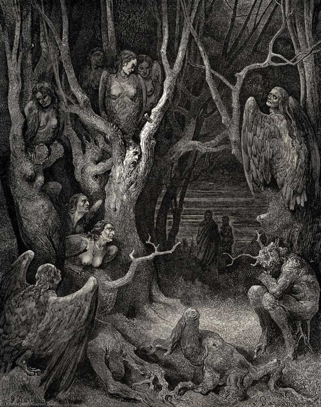 The Inferno, Canto 13, Lines 11. Here The Brute Harpies Make Their Nest — Paul Gustave Doré