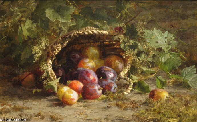 Still Life With Prunes On A Forest Ground — Geraldine Jacoba Van De Sande Bakhuyzen