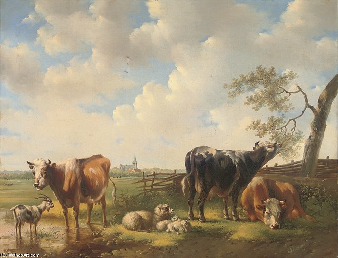 Livestock At The Water's Edge — Albertus Verhoesen