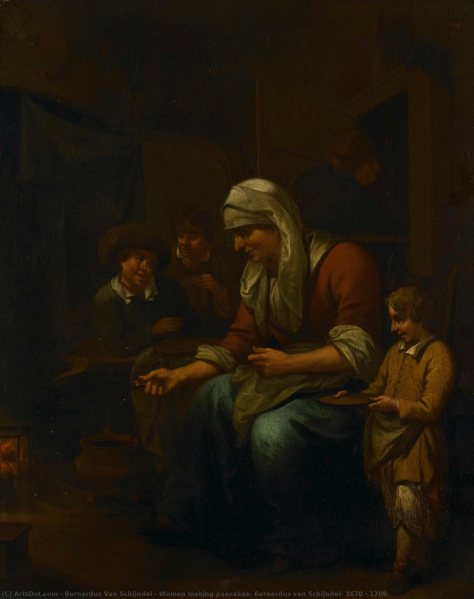 Woman Making Pancakes, Bernardus Van Schijndel, 1670 - 1709 — Bernardus Van Schijndel