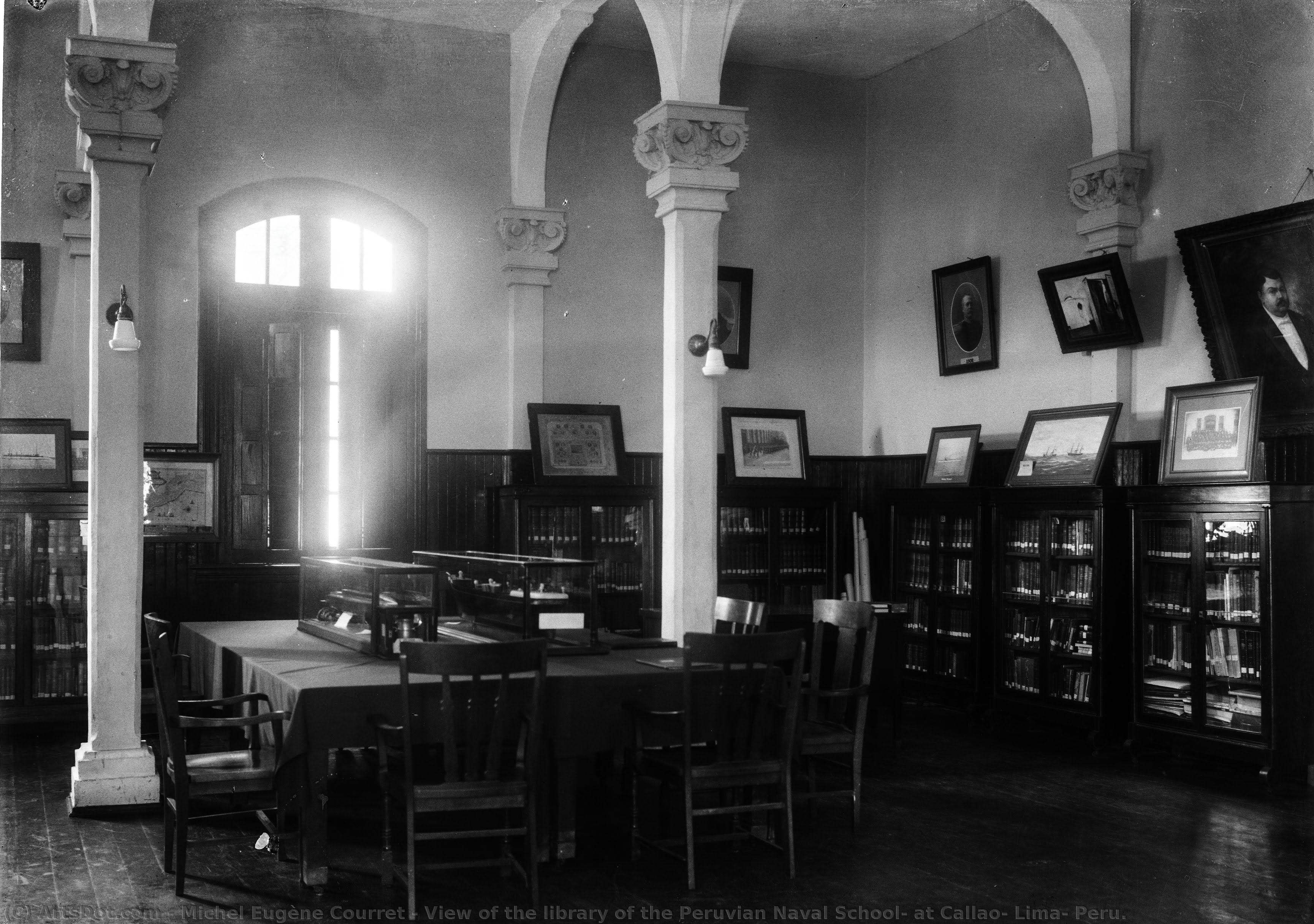 View Of The Library Of The Peruvian Naval School, At Callao, Lima, Peru. — Michel Eugène Courret