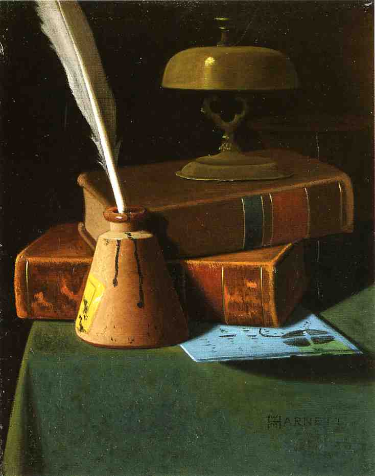 Still Life With Inkwell, Quill And Books — John Frederick Peto