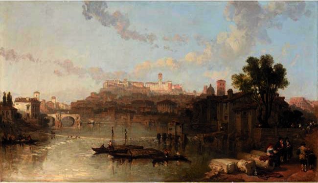 A View Of The Palace Of The Caesars, Rome, From The River Tiber — David Roberts