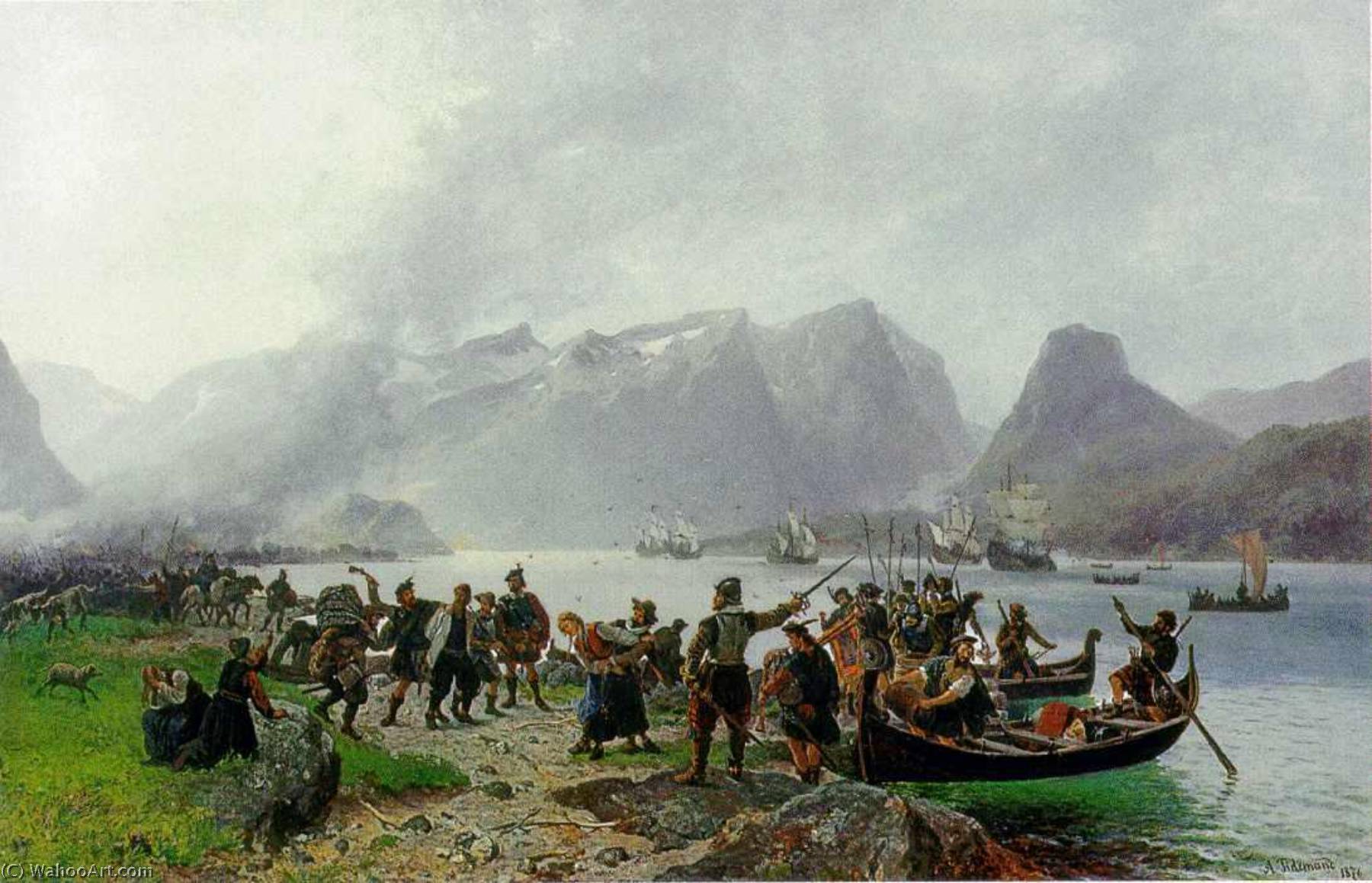 Norwegian Sinclair's Landing In Romsdal The Landing Of Sinclair In Romsdal — Adolph Tidemand