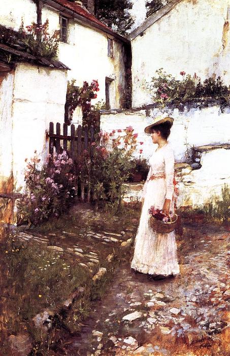 Gathering Flowers In A Devonshire Garden — John William Waterhouse