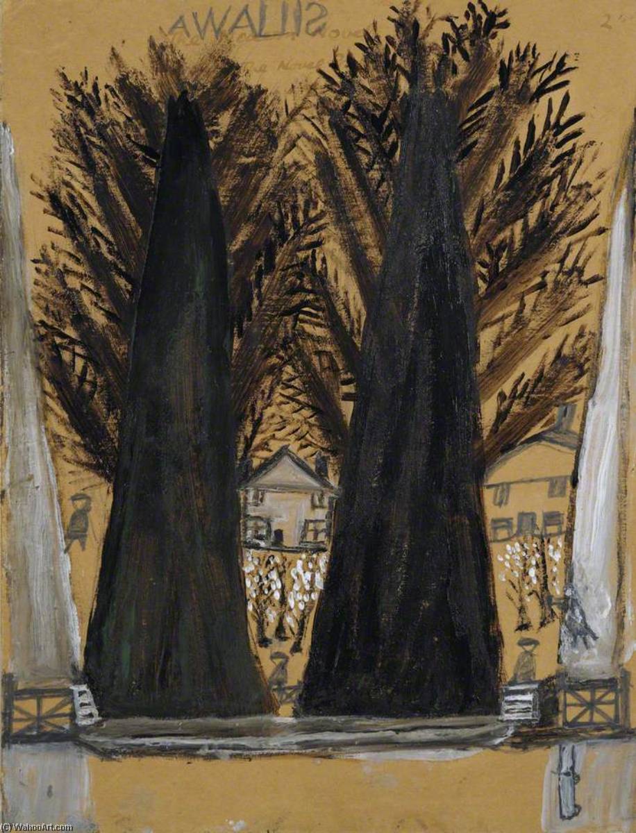 Landscape With Two Large Trees And Houses — Альфред Уоллис