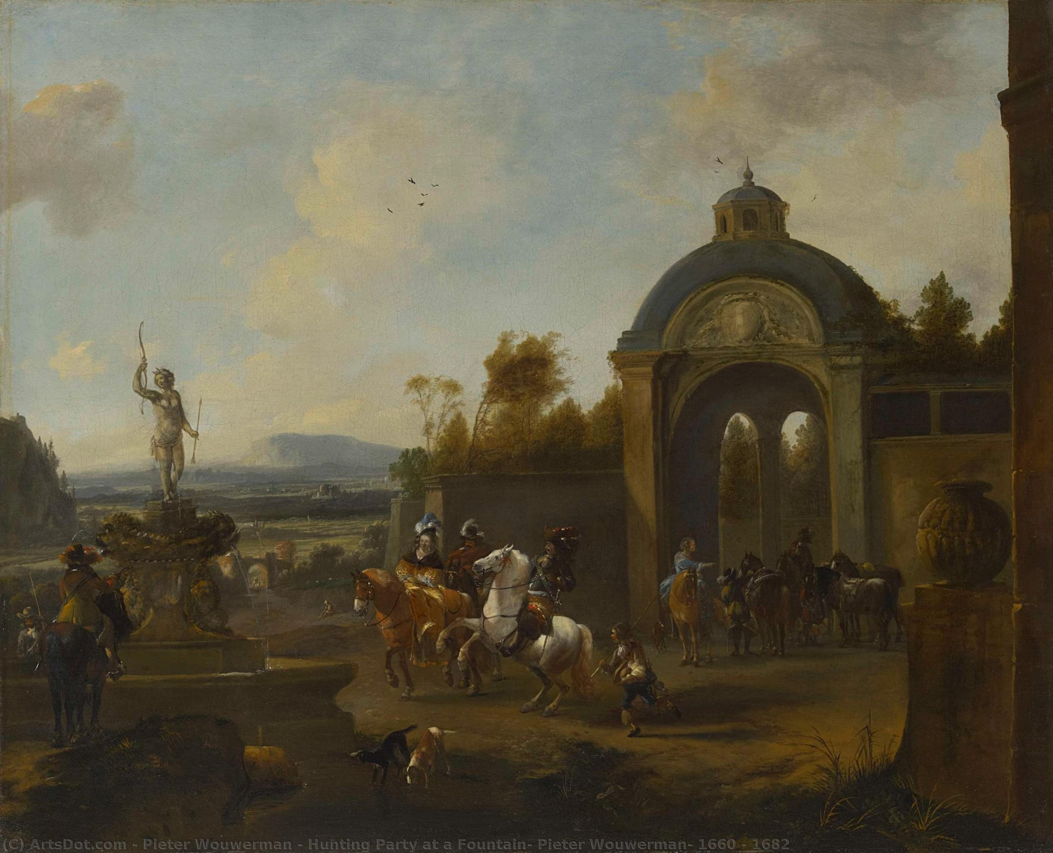 Hunting Party At A Fountain, Pieter Wouwerman, 1660 - 1682 — Pieter Wouwerman