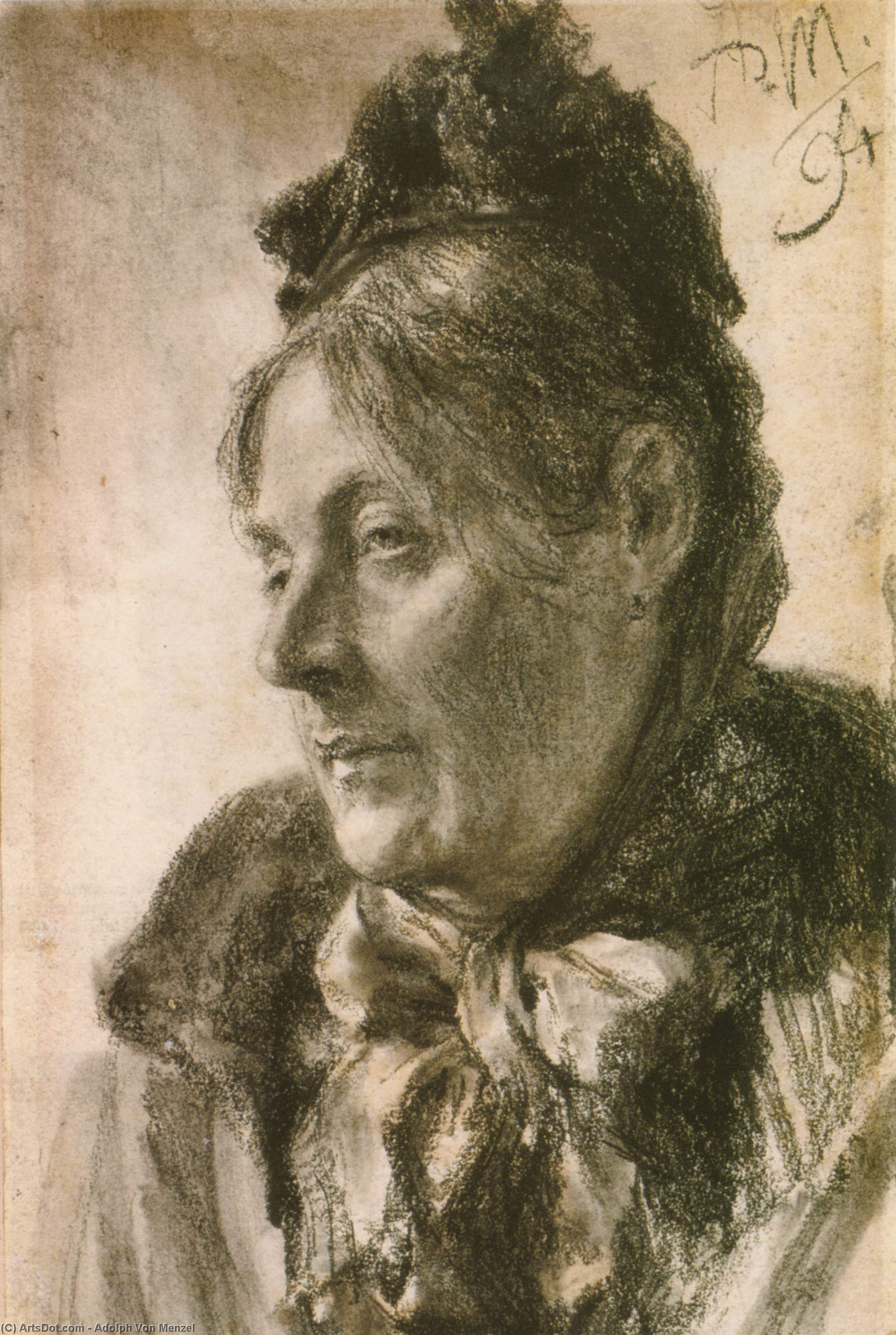 The Head Of A Woman — Adolph Von Menzel
