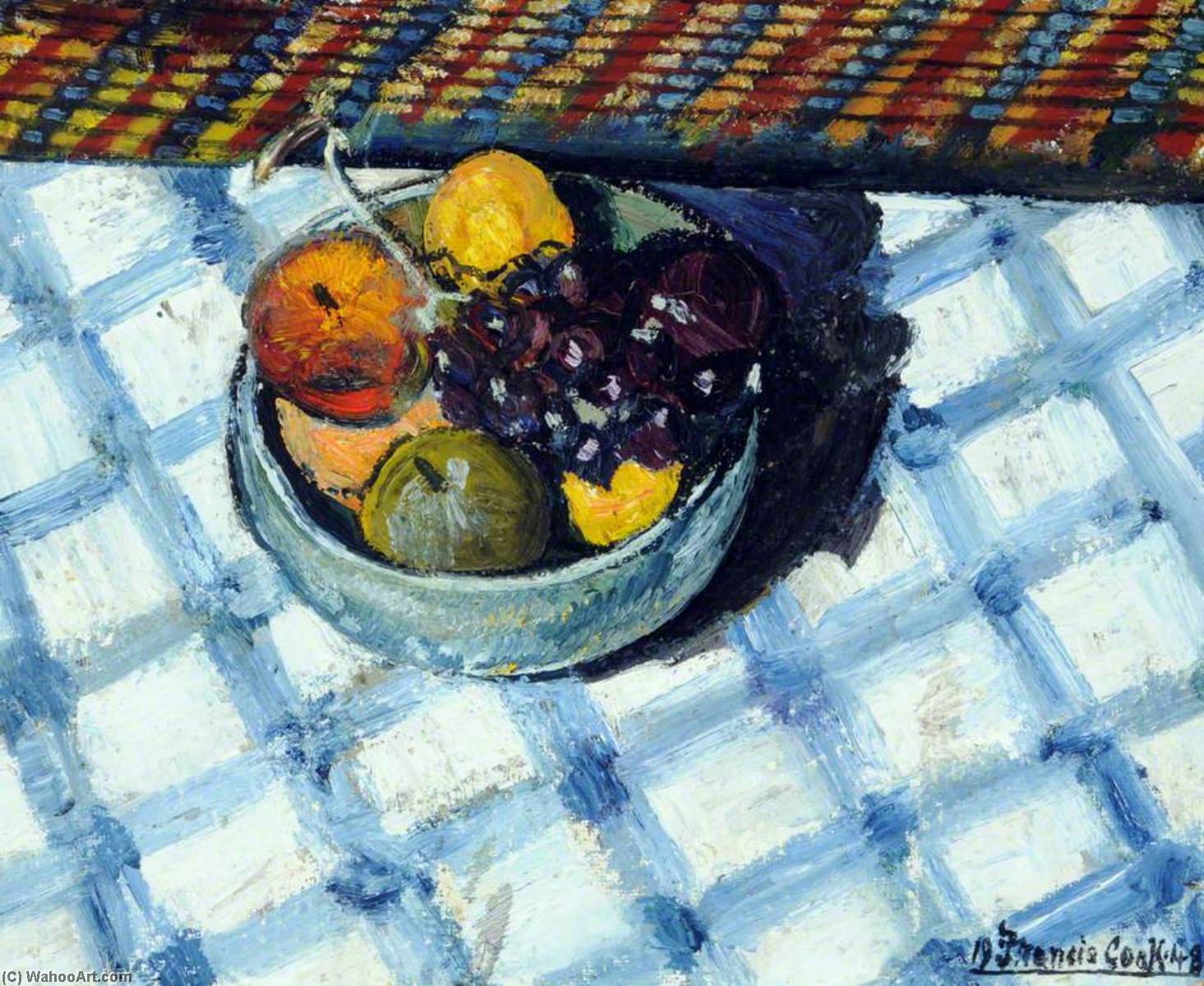 Fruit In A Bowl On A Check Table Cover, Mont De La Rocque, St Aubin, Jersey — Francis Ferdinand Maurice Cook