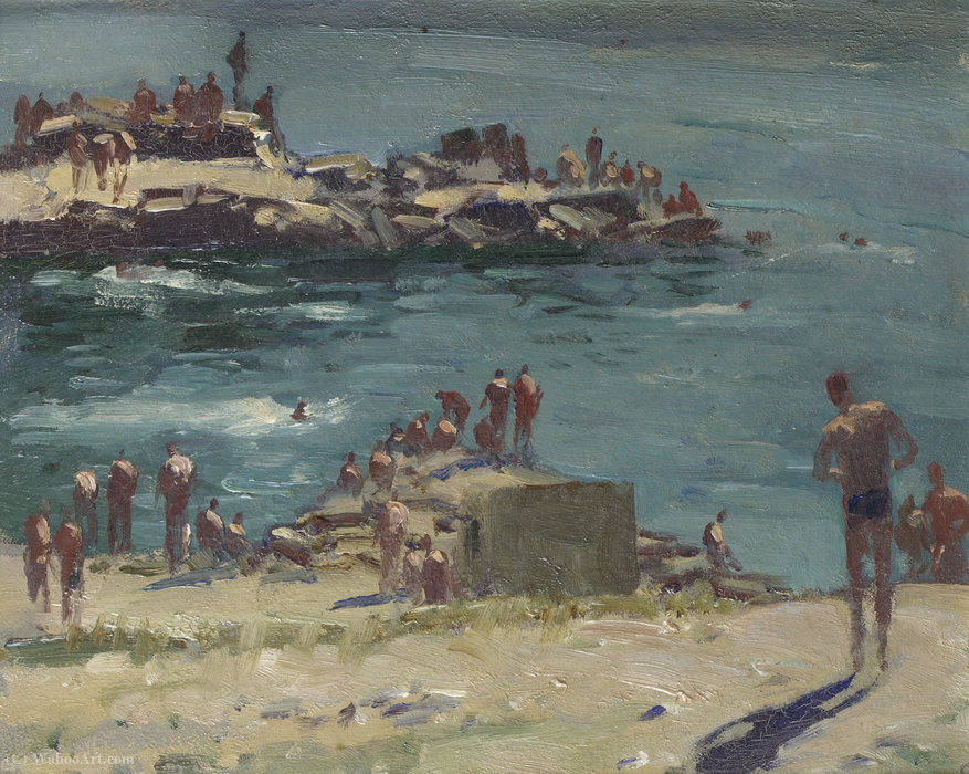 Soldiers Bathing At Duino, Portugal — Edward Seago