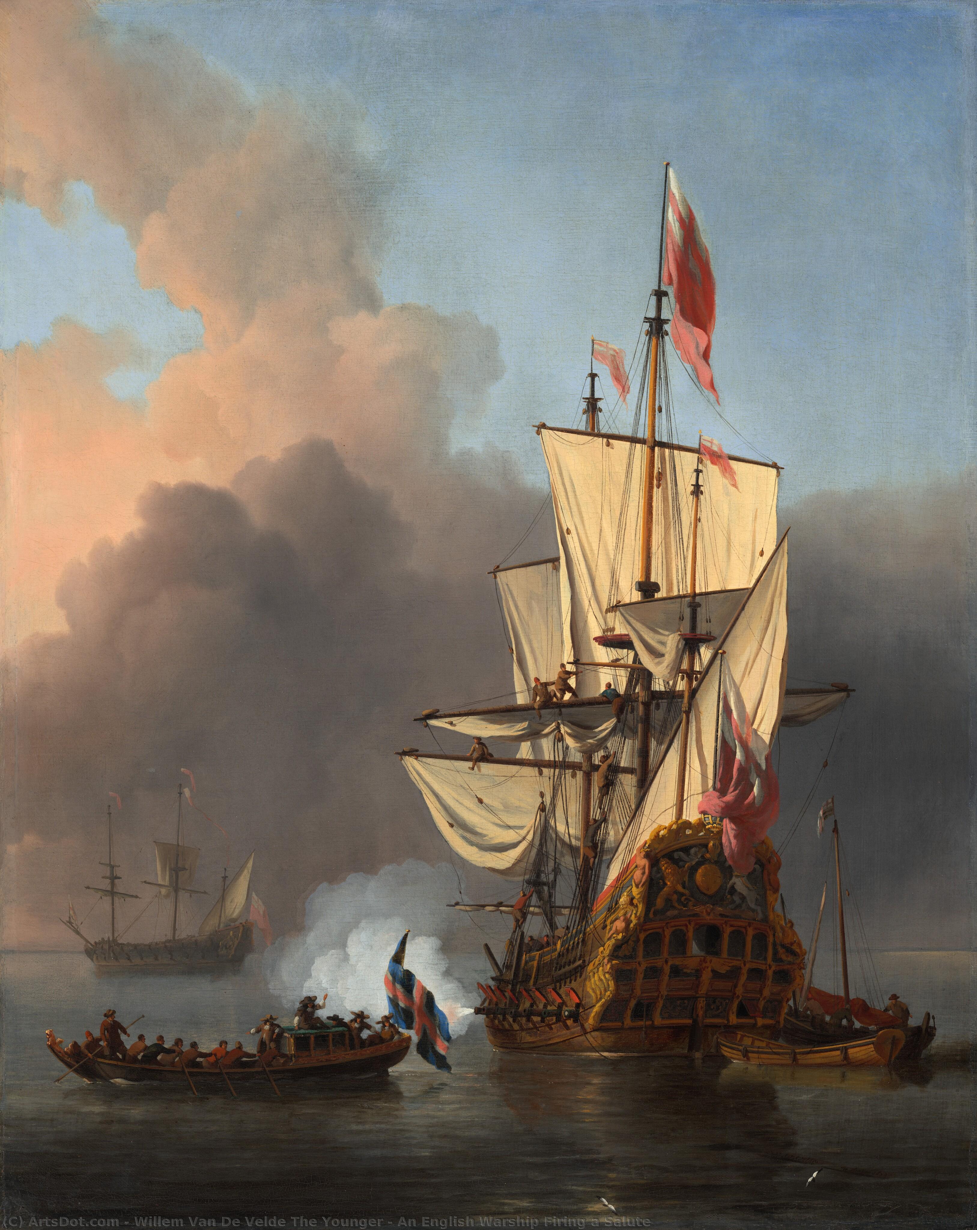 An English Warship Firing A Salute — Willem Van De Velde The Younger