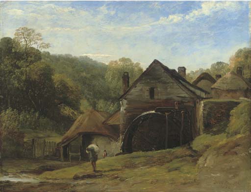 An Overshot Mill In A Wooded Landscape With A Figure In The Foreground — Frederick Richard Lee