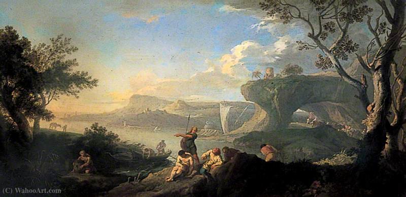 Classical Landscape, Coastal Scene With Fishermen — Andrea Locatelli