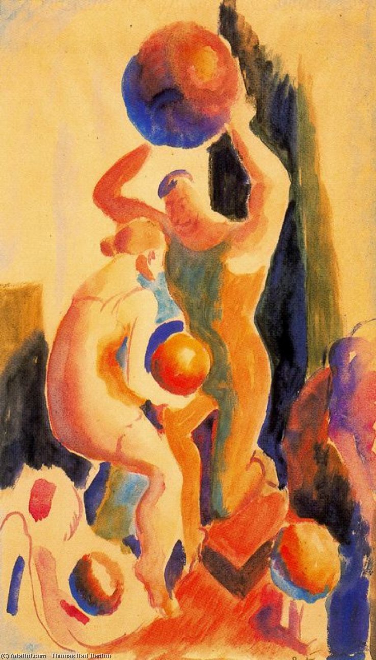Two Figures With A Beach Ball — Томас Харт Бентън