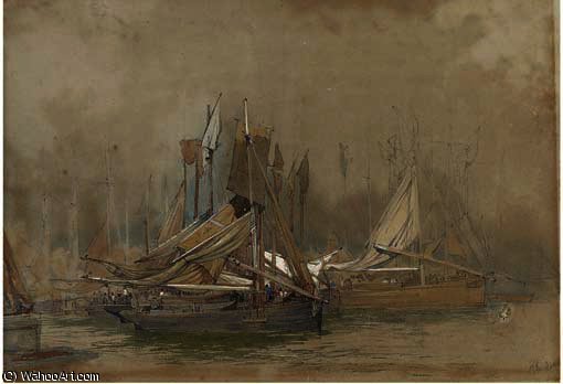 The Fishing Fleet In Harbour — Edward Duncan