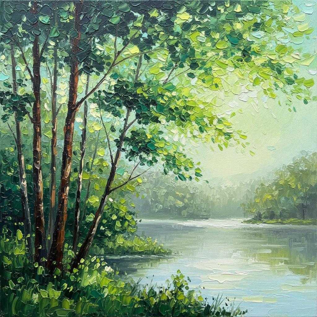 Luminous Verdant Solitude: A One Of One Impasto Study In Morning Mist — Christian Noiret