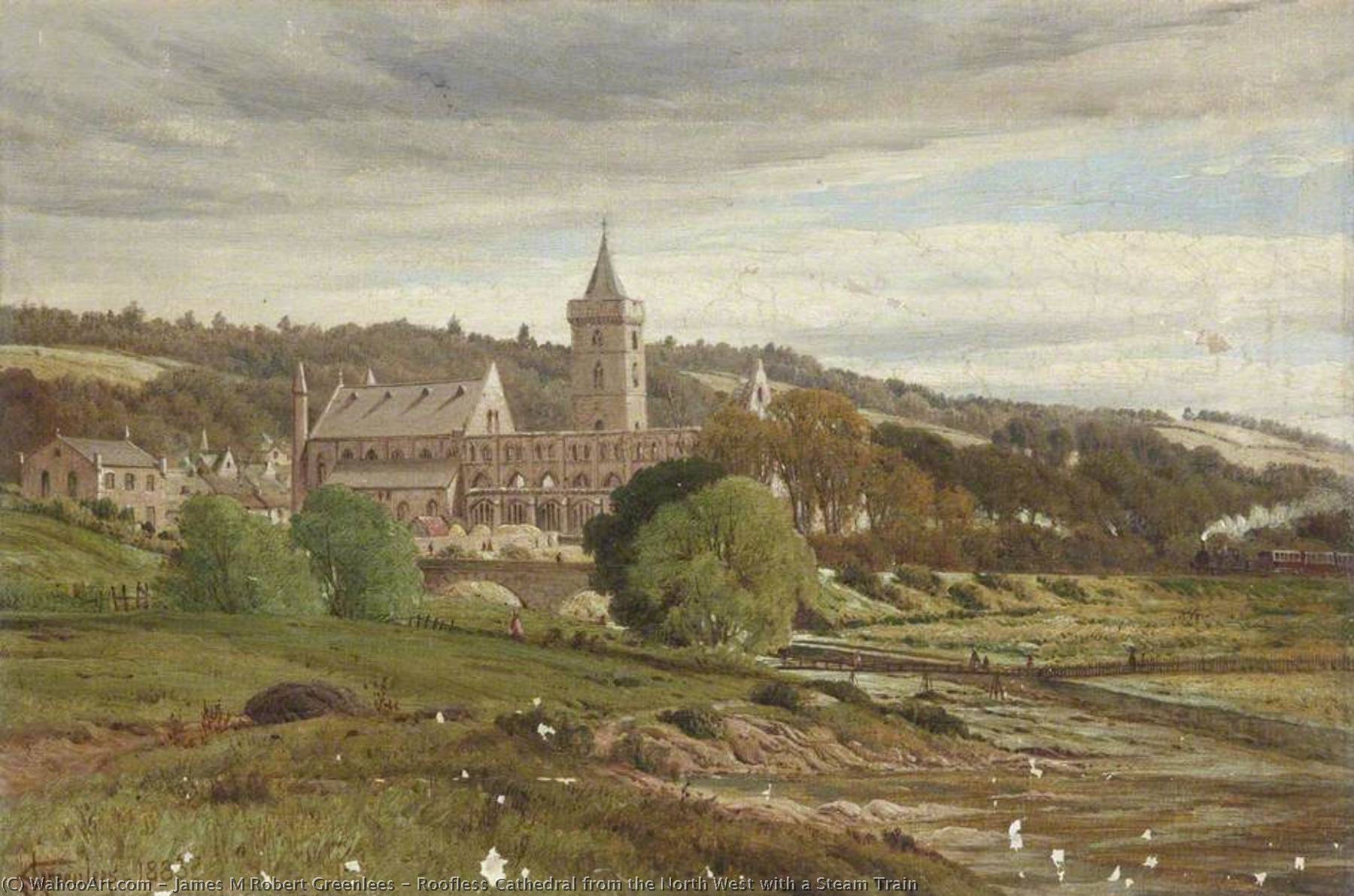 Roofless Cathedral From The North West With A Steam Train — James M. Robert Greenlees