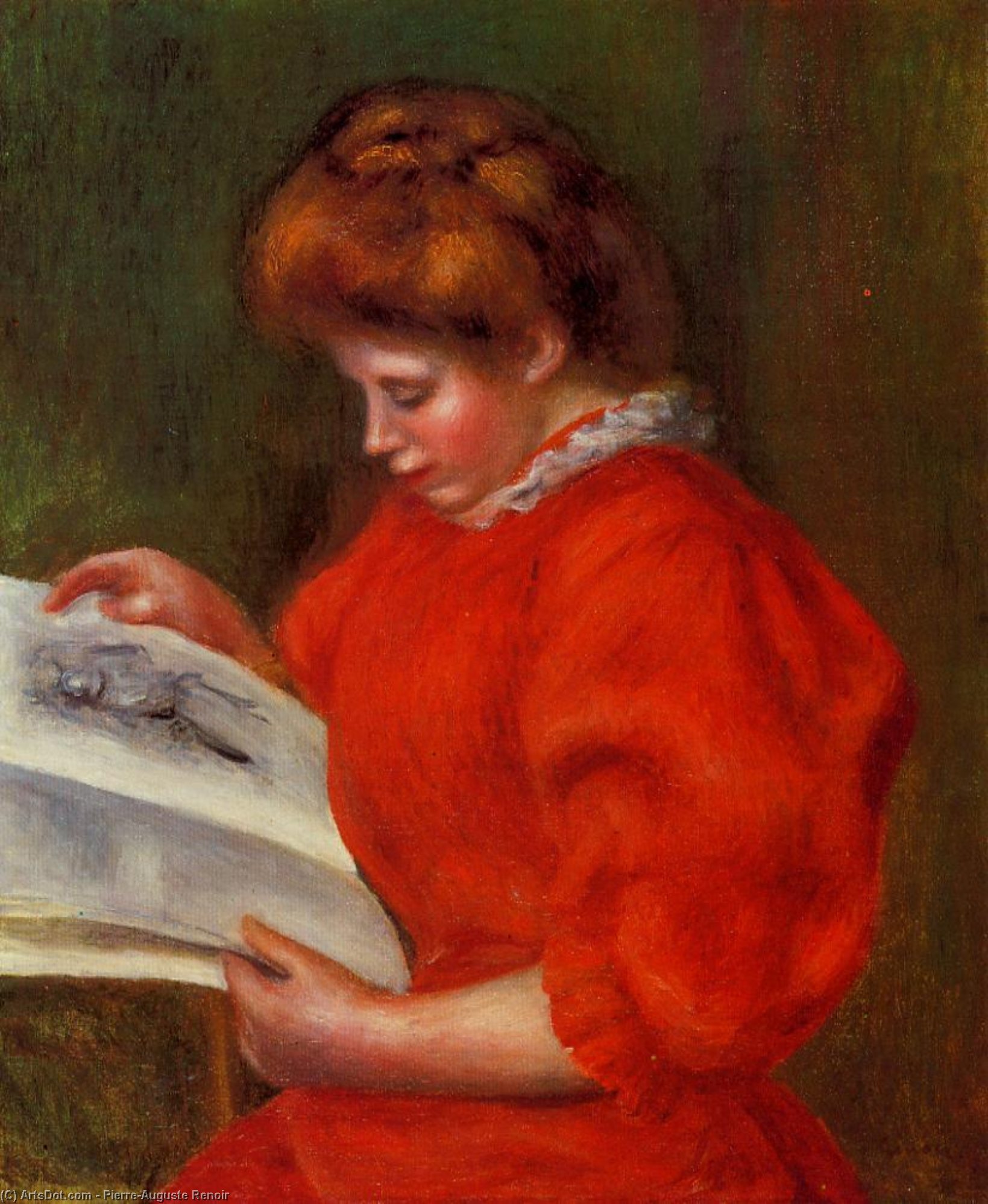 Young Woman Looking At A Print — Pierre-auguste Renoir