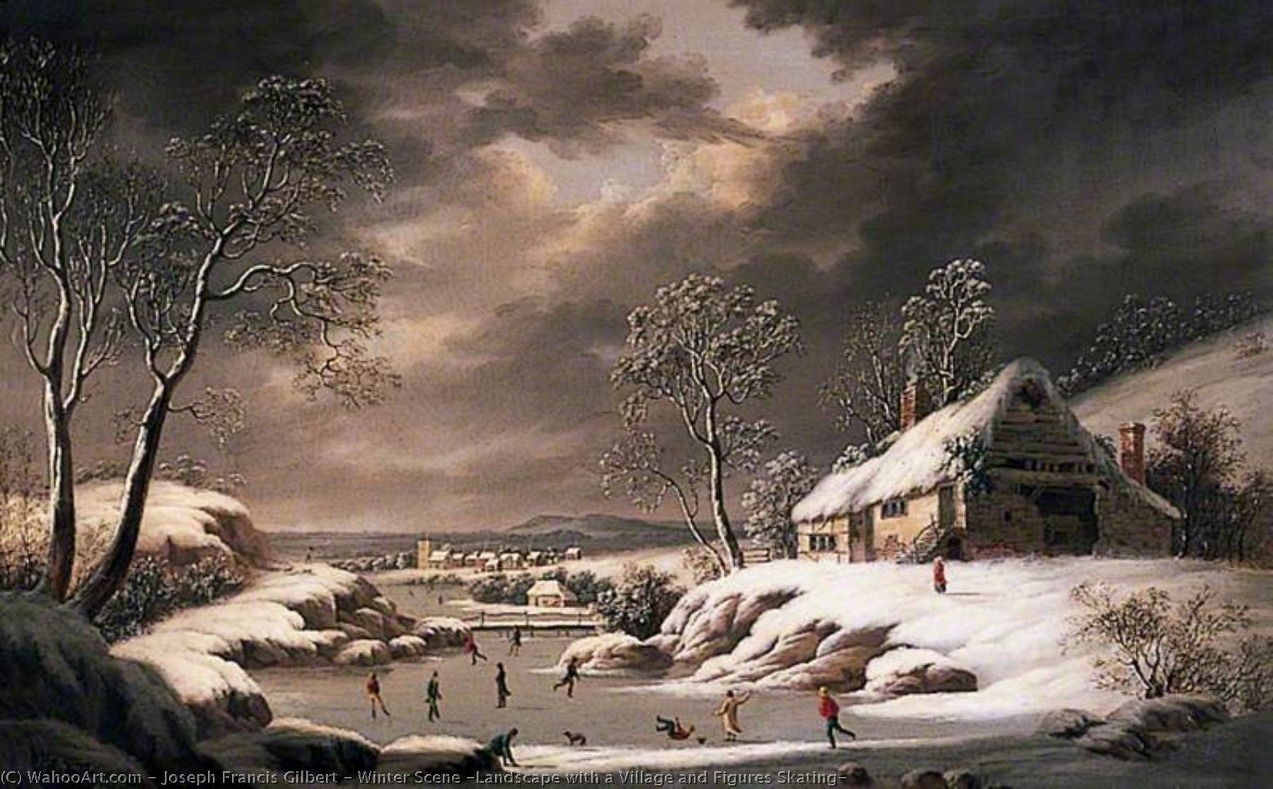 Winter Scene (landscape With A Village And Figures Skating) — Joseph Francis Gilbert