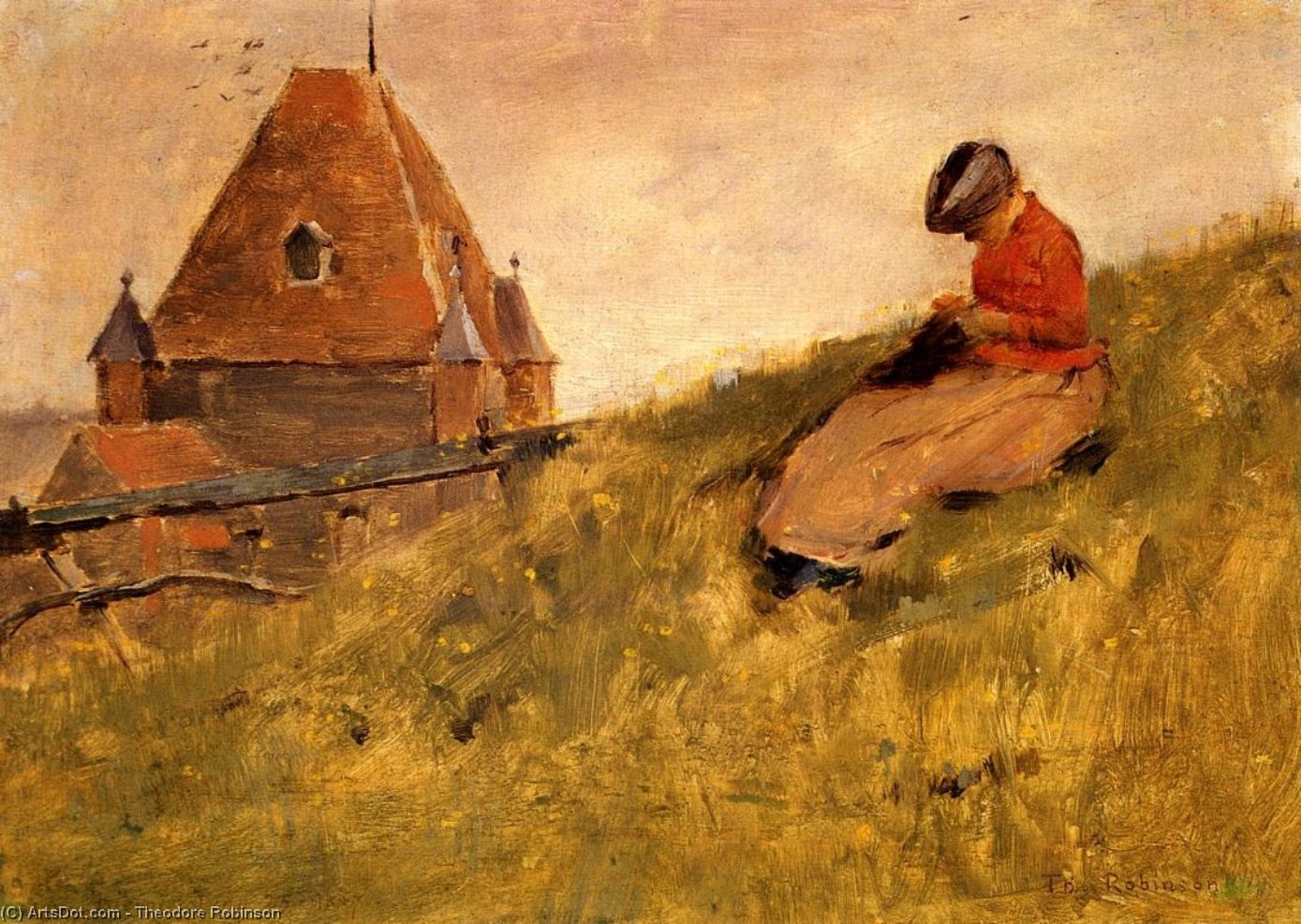 On The Cliff: A Girl Sewing — Theodore Robinson