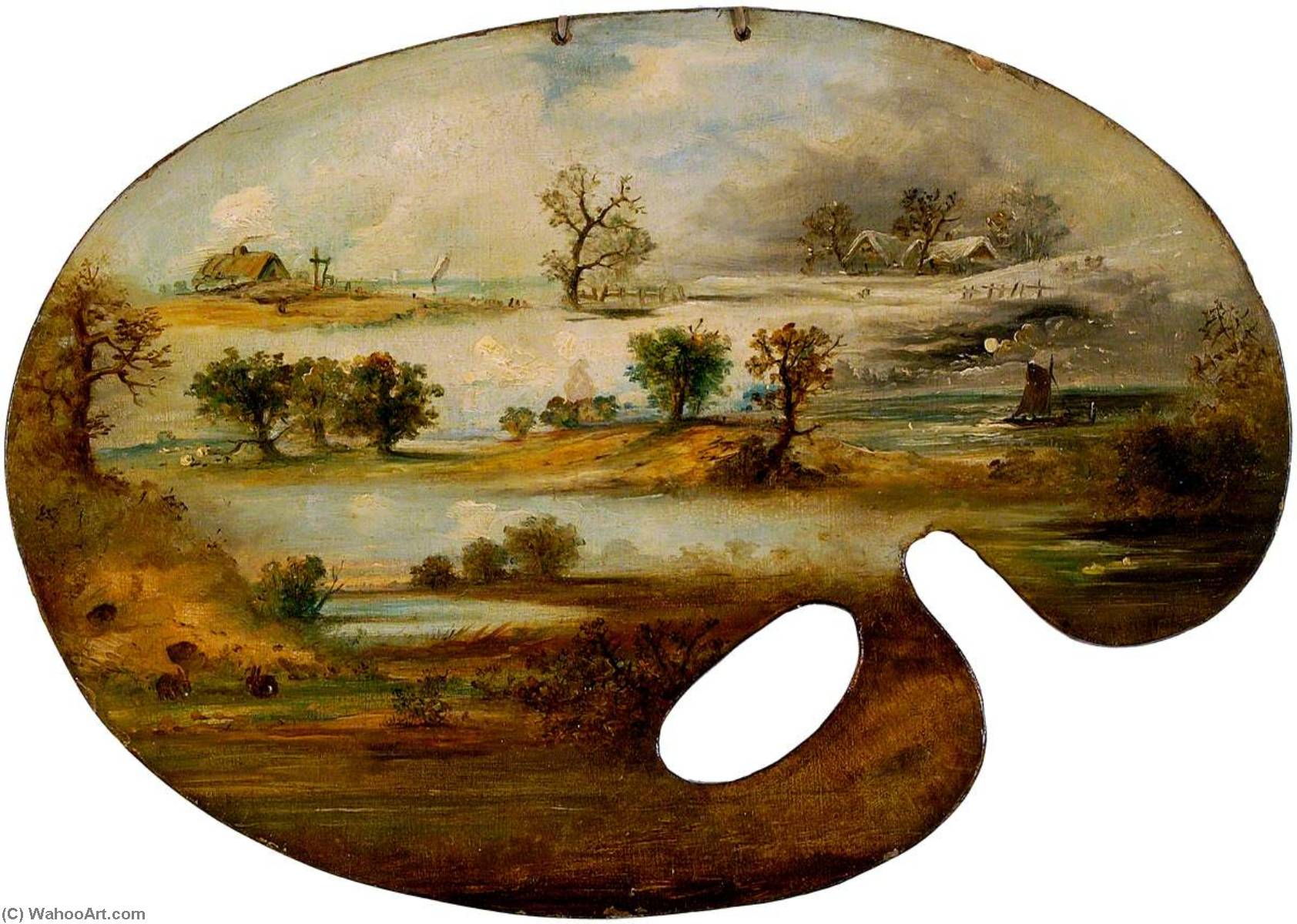 Palette With Scenes, Sketches — John Moore Of Ipswich