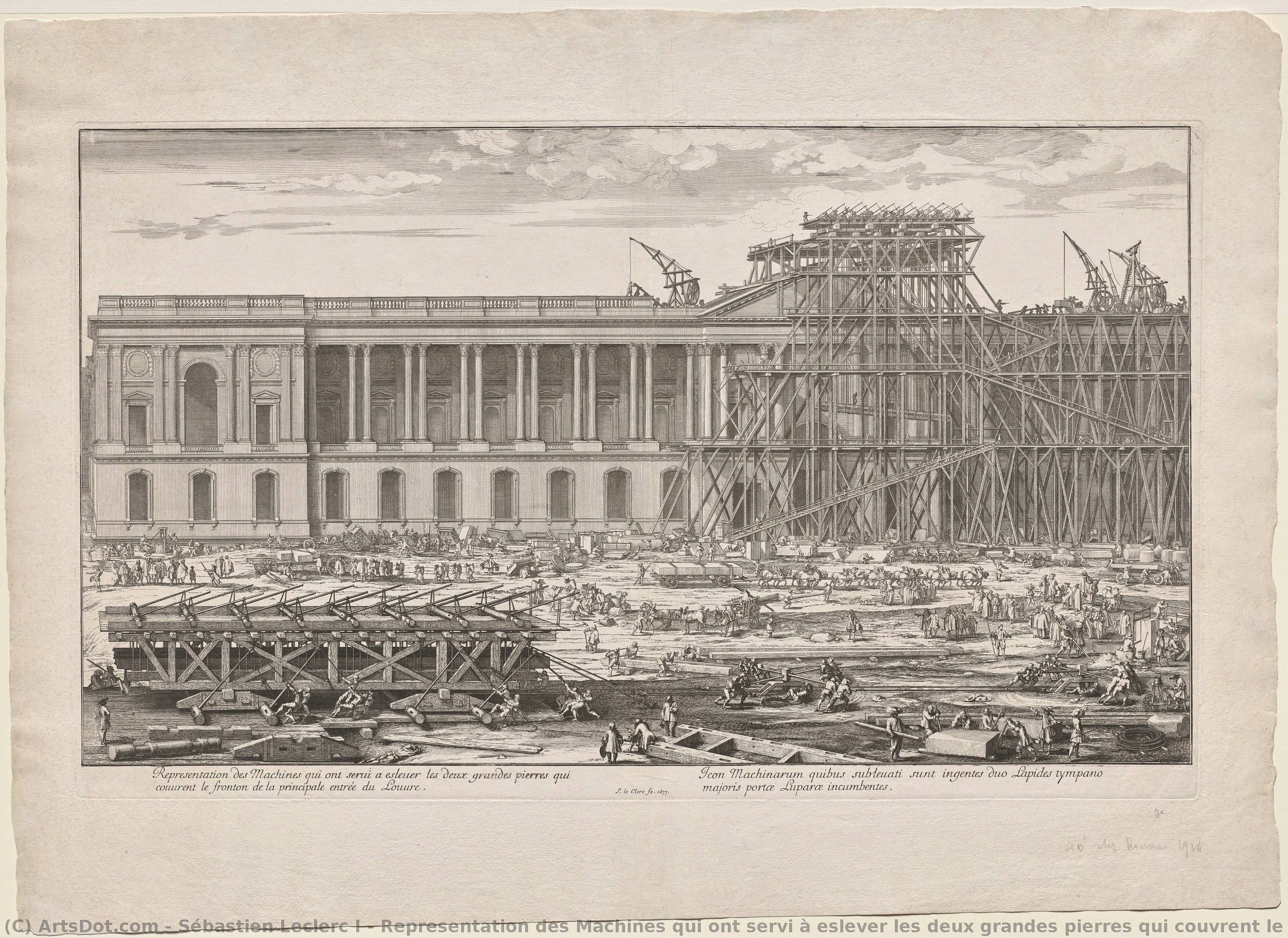 Representation Des Machines Qui Ont Servi À Eslever Les Deux Grandes Pierres Qui Couvrent Le Fronton De La Principale Entrée Du Louvre — Sébastien Leclerc I