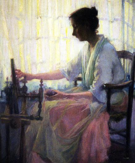 (woman Seated At Spinning Wheel), (painting) — Katherine Beatrice Mcnaughton Mowry