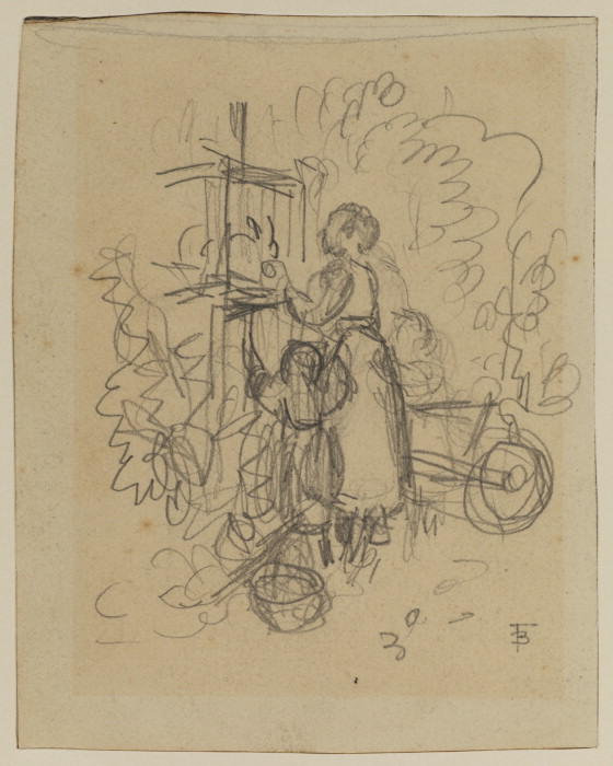 Woman And Two Children At A Rabbit Hutch — Myles Birket Foster