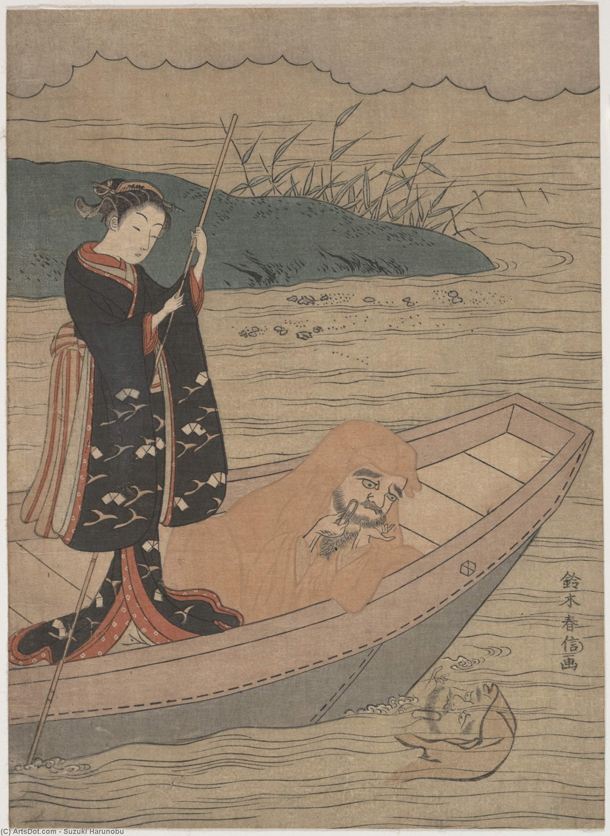 Daruma In A Boat With An Attendant — Suzuki Harunobu
