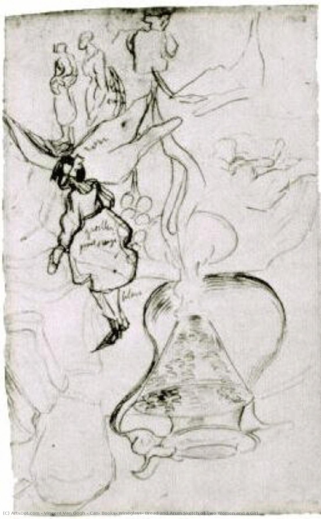 Can, Books, Wineglass, Bread And Arum Sketch Of Two Women And A Girl — Vincent Willem Van Gogh