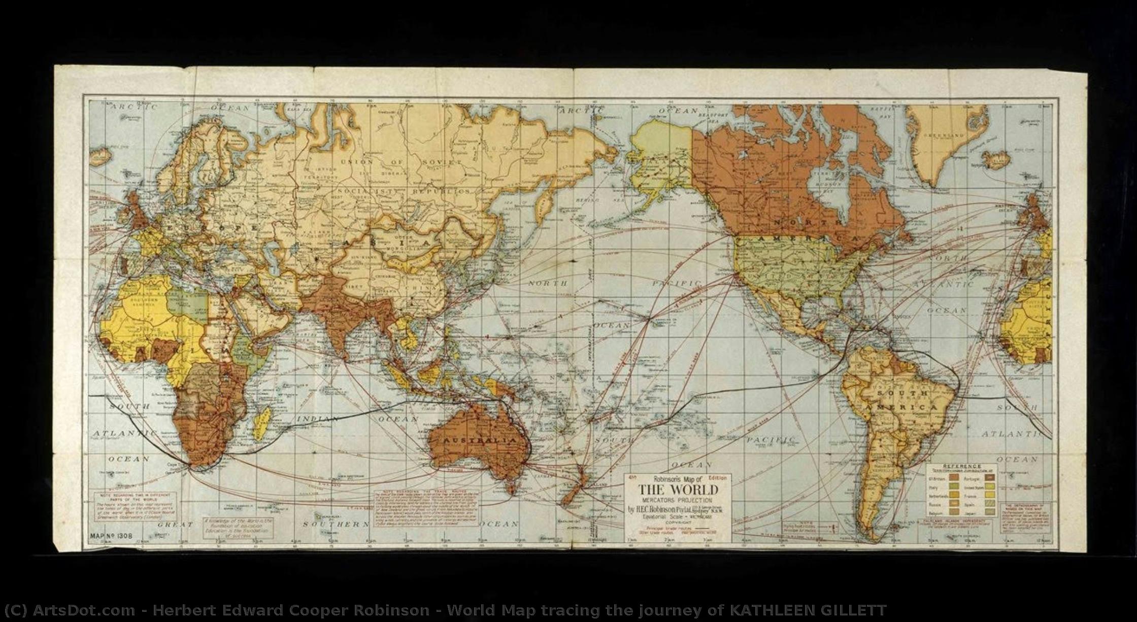 World Map Tracing The Journey Of Kathleen Gillett — Herbert Edward Cooper Robinson