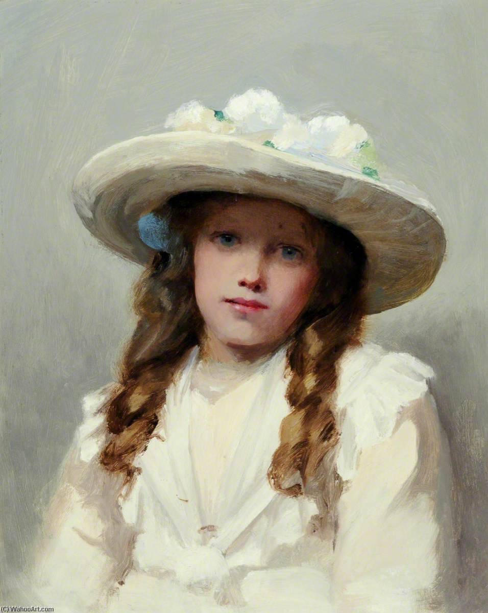 Portrait Of A Young Girl In A Large White Hat — Richard Goldie Crawford
