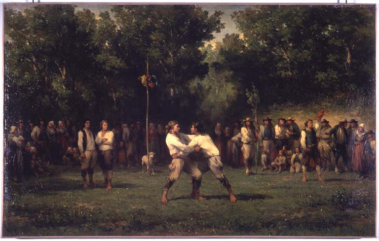 Jour De Fête En Cornouailles, La Lutte Bretonne (titre Factice) — Pierre Leleux Adolphe