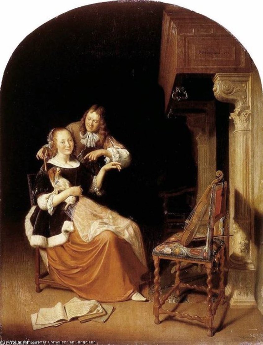 Woman With Pet Dog — Pieter Cornelisz. Van Slingelandt
